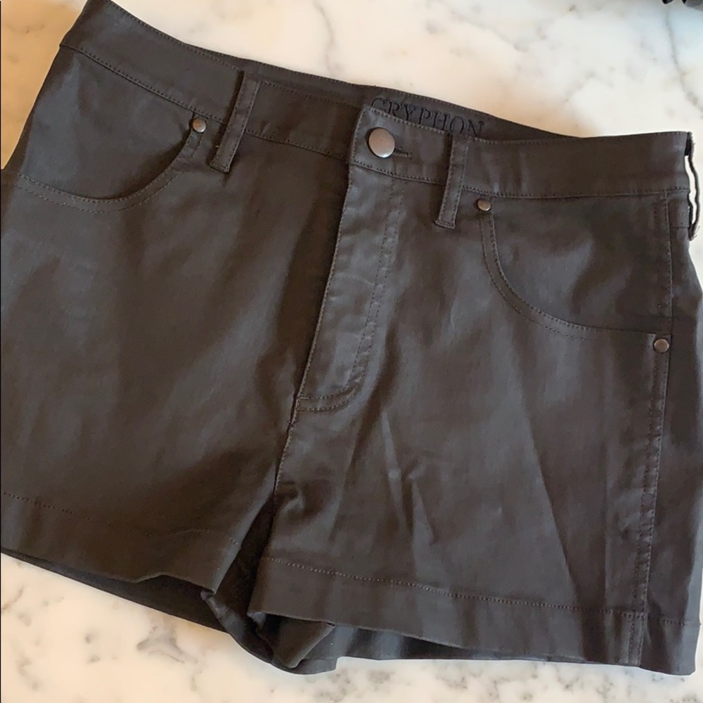 GRYPHON Coated High Waisted Shorts in Chocolate